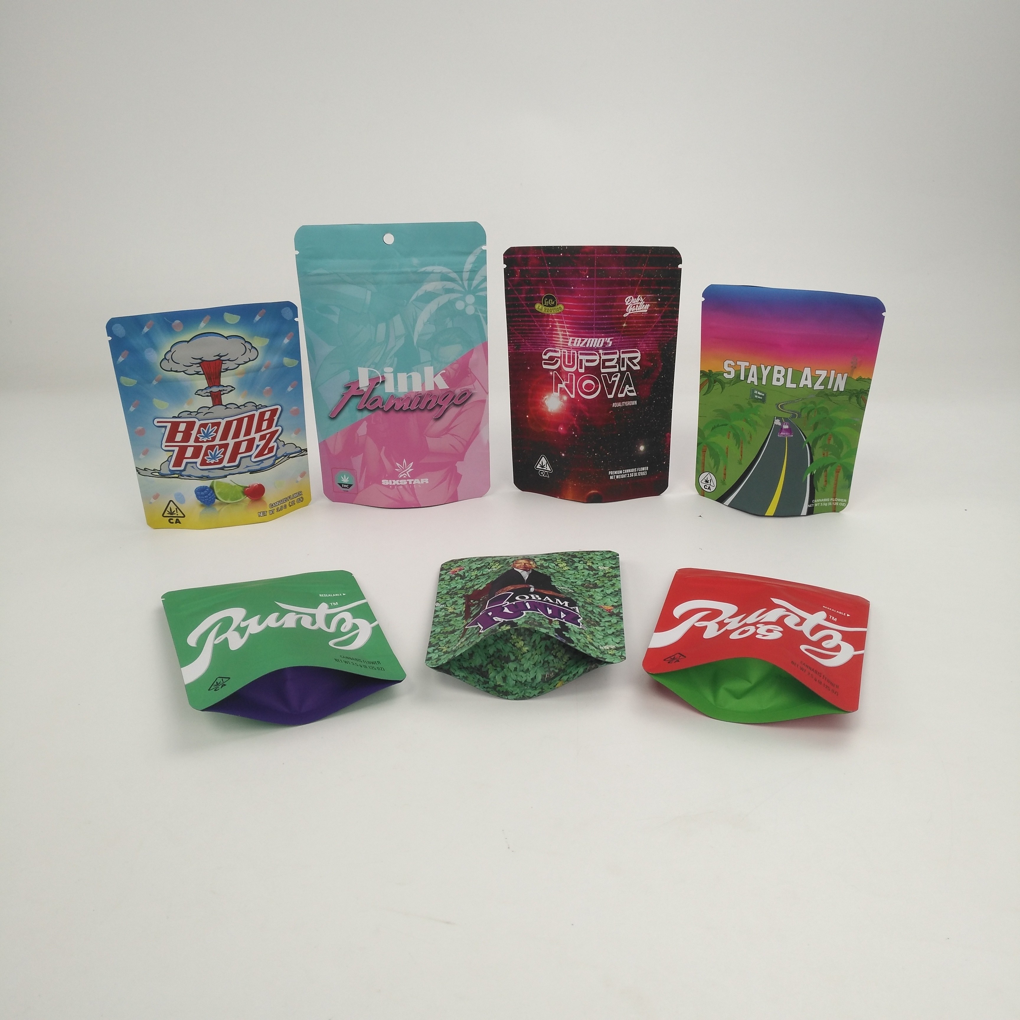 Les biscuits adaptés aux besoins du client du logo 3.5g 7g 14g 28g 1pound tiennent des sacs pour des cannabis Runtz de Kush Haze Herb CBD