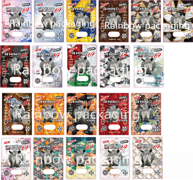 cartes de empaquetage de rhinocéros de la boursouflure 3D pour le rhinocéros 10K/le chat Cat Pills de rose boîte de papier de 100K/69 pilules