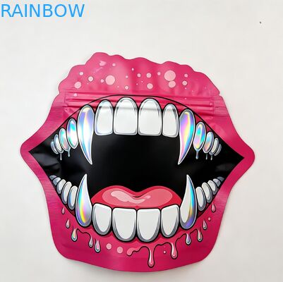 Sacs Mylar Holographiques à toucher doux avec fermeture à glissière pour les bonbons Herbe Fleur sèche Gummy Biscuit sucre Emballage à l'épreuve des enfants