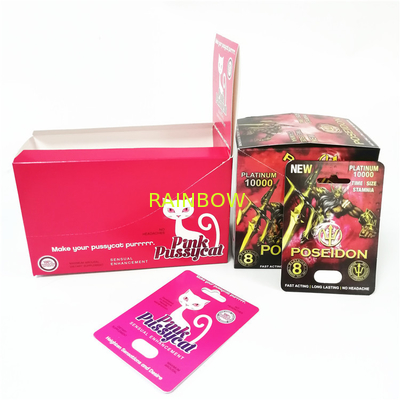 La publicité imprimant l'emballage masculin de papier fait sur commande de pilule d'amélioration de rhinocéros fait sur commande de boîte à cartes enferme dans une boîte le minou rose